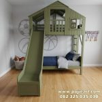 Tempat Tidur Tingkat Perosotan Kayu Solid