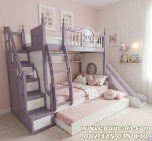 Tempat Tidur Anak Perempuan Ada Perosotan Bentuk Tingkat