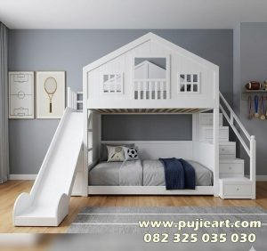 Tempat Tidur Tingkat Perosotan Anak Warna Putih