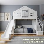 Tempat Tidur Tingkat Perosotan Anak Warna Putih